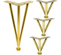 WWERTYY Set di 4 Gambe per mobili Moderni, Piedini di Ricambio triangolari in Metallo con Piastra di Protezione della Base, Gambe Regolabili per Divano/Tavolo/Mobile, Finitura Oro, 25 cm/1