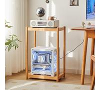 WWERTYY Supporto per Torre per Computer in Legno massello, Carrello Porta CPU a 2 Livelli con Base ventilata, Supporto per Carrello Mobile da Tavolo per Host Computer, tavolino Laterale PE