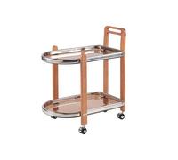 WWERTYY Tavolino da caffè con rotelle, tavolino Laterale in Legno massello, tavolino a 2 Ripiani con Ripiani portaoggetti, Comodino Rustico, Carrello Bar Mobile, Carrello di Servizio, tavo