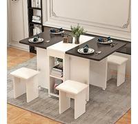 WWERTYY Tavolo da Pranzo Pieghevole, Tavolo a Farfalla Estensibile, Tavolo allungabile Multiuso con ripiano portaoggetti a 2 Strati, 8/12 Ruote e 4 sgabelli, Pieghevole in 3 Forme (Colore: