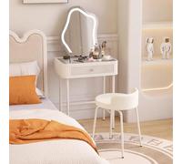 WWERTYY Tavolo da Trucco Moderno con cassetti e Sgabello, Set da toeletta con Specchio Illuminato a LED, Piccolo Tavolo da toeletta per Camera da Letto, Sedia alla Moda, Set da toeletta PE