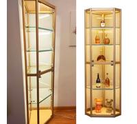 WWERTYY Vetrina espositiva Gold Curio per Angolo, vetrina espositiva angolare illuminata Regolabile in Metallo, mobiletto portaoggetti per Soggiorno/Sala da Pranzo, 5 Ripiani