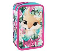 WWF - Astuccio Illustrato 3 Scomparti Bambina e Bambino, con Interno Organizzato, Tasca a Zip e Organizer Portapenne - Astuccio Scuola Media e Elementare in Tessuto, 20x13x7h cm