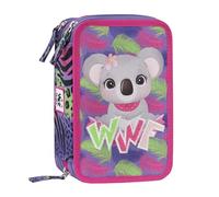 Franco Cosimo Panini WWF - Astuccio Scuola Ufficiale WWF, Astuccio 3 Scomparti Bambino e Bambina con Set Cancelleria, Penna Cancellabile Blu e Pratica Chiusura a Zip, 20x13Hx7 cm, Rosa