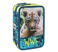 WWF - Astuccio Scuola Ufficiale WWF, Astuccio 3 Scomparti Bambino e Bambina con Set Cancelleria, Penna Cancellabile Blu Frixion e Pratica Chiusura a Zip