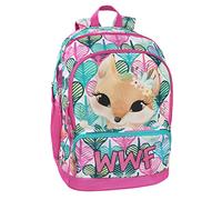 WWF - Zaino Scuola Media e Elementare con 2 Ampi Spazi Centrali a Zip e Spallacci Regolabili, Vano Frontale a Zip e Tasche Laterali - 32x43Hx23
