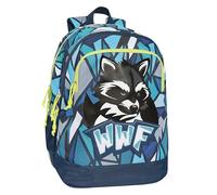 WWF - Zaino Scuola per Bambini e Ragazzi, con 3 Ampi Scomparti Chiususi con Zip, Vano Porta PC, Tasca Frontale, Schienale Imbottito e Rinforzato, Spallacci Imbottiti e Regolabili, 31x42Hx19,5 cm, Blu