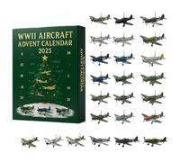 WWII Aircraft Avvento Calender 2025 con 24 2d acrilico unici mini Warbirds 24 giorni Natale conto alla rovescia, calendario di Natale a sorpresa regalo per collezionisti amanti dell'aviazione