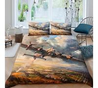 WWII bombercopripiumino morbida microfibra 3 pezzi motivo 3D con cerniera war aviation art Set Di Copripiumino incluso federe aiosa morbida for ragazzi Single（140x200cm）
