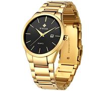 WWOOR Orologio da uomo al quarzo in acciaio inossidabile e metallo nero e oro per uomo impermeabile orologio da polso casual con data.., Oro Nero-analogico