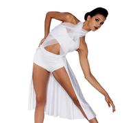 WWPMNQD Abito da Ballo Latino Costume da Danza lirica, Abito Senza Maniche con Incrocio sul Retro, del Ventre contemporanea, Abiti Spettacolo palco(White,XLA)