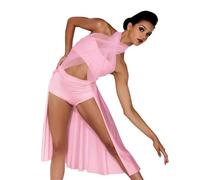 WWPMNQD Abito da Ballo Latino Costume da Danza lirica, Abito Senza Maniche con Incrocio sul Retro, del Ventre contemporanea, Abiti Spettacolo palco(Light Pink,LC)