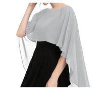 WWPMNQD Bolero in chiffon Short Front And Long Back Chiffon Shawl Round Neck Bride Wedding Sun Protection Shirt per donna(Grey)