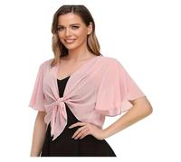 WWPMNQD Bolero in chiffon Women's Short Top Soft Chiffon With A Front Opening Transparent Short-sleeved Cardigan per donna(Pink,S)