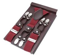 WWPMNQD Bretelle da uomo Bretelle da uomo con sei clip, for anziani obesi, cinturino posteriore largo, for pantaloni(Wine red)