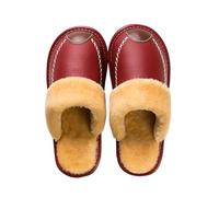 WWPMNQD Pantofole da uomo Pantofole invernali da uomo in pelle, camera, in cotone, impermeabili, spesse, in velluto, calde, for la casa(Wine Red,43-44)