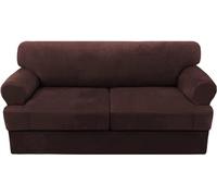 WWQQKJ Copridivano Elasticizzato con Fodere Separate for Cuscini a T, copridivano in Velluto Ultra Morbido, Lavabile, Anti-Pilling, con Fondo Elastico.(Marron,2 Coussin Canapé)