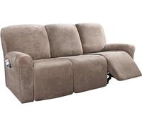 WWQQKJ Elastico Velluto Copripoltrona Relax Reclinabile 1 Posto, 4-Pezzo con Tasche Copripoltrona Relax Reclinabile Elettrica Antiscivolo Copripoltrona per(Taupe,3 posti)