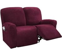 WWQQKJ Elastico Velluto Copripoltrona Relax Reclinabile 1 Posto, 4-Pezzo con Tasche Copripoltrona Relax Reclinabile Elettrica Antiscivolo Copripoltrona per(Borgogna,2 posti)