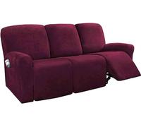 WWQQKJ Elastico Velluto Copripoltrona Relax Reclinabile 1 Posto, 4-Pezzo con Tasche Copripoltrona Relax Reclinabile Elettrica Antiscivolo Copripoltrona per(Borgogna,3 posti)