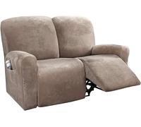 WWQQKJ Elastico Velluto Copripoltrona Relax Reclinabile 1 Posto, 4-Pezzo con Tasche Copripoltrona Relax Reclinabile Elettrica Antiscivolo Copripoltrona per(Taupe,2 posti)