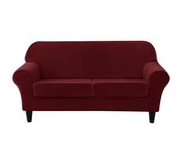 WWQQKJ Set di 3 copridivano for Divano a Due posti, copridivano a 2 posti con 2 Fodere for Cuscini di Seduta Separate, Protezione componibile in Velluto(Wine Red)