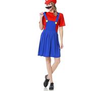 WWQQYY Costume da Luigi e Super Mario Bros, outfit unisex, per donna e uomo, adulti, bambini, ragazzi e ragazze, per cosplay, Super Mario rosso per donne, XL