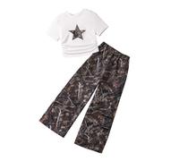WWricotta 2 Pezzi per Bambini Vestiti per Bambine Piccole con Stampa di Figure e Stelle, Top a Maniche Corte + Pantaloni con Stampa Mimetica