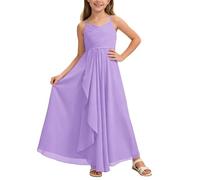 WWricotta Abito Lungo in Chiffon svolazzante per Ragazze, Damigella d'Onore Junior, Abito da Sposa, Abito da Cerimonia/A