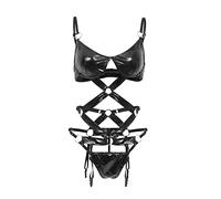 WWricotta Body in Similpelle con Imbracatura Regolabile e Ritagli, Lingerie da Donna con Cinghie, Look dominatrice/A