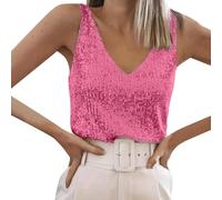 WWricotta Canotta Elegante con Paillettes, Lucida, Senza Maniche, Tinta Unita, Ideale per Party e Serate danzanti/A