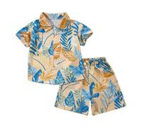 WWricotta Completo Bambini, da Spiaggia Estivo per, 2 Pezzi, con Camicia Abbottonata E Pantaloncini., Confortevole per Tutta La Stagione
