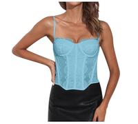 WWricotta Corsetto top corto in pizzo per donna, senza schienale, bretelle sottili, disossato e modellante, perfetto per look provocante e alla moda/A