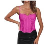 WWricotta Corsetto top corto in pizzo per donna, senza schienale, bretelle sottili, disossato e modellante, perfetto per look provocante e alla moda/A