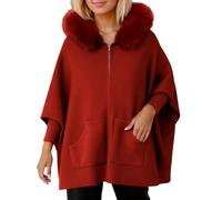 WWricotta Giacca con cappuccio in maglia larga alla moda con ampio colletto finto e tasche con cerniera, cappotto casual/1