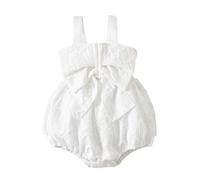 WWricotta Pagliaccetto a Bretelle Senza Maniche con Fiocco, Ricamato, per Neonate, Look Dolce e Carino per uscite estive/A