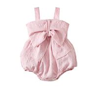 WWricotta Pagliaccetto a Bretelle Senza Maniche con Fiocco, Ricamato, per Neonate, Look Dolce e Carino per uscite estive/A
