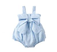 WWricotta Pagliaccetto a Bretelle Senza Maniche con Fiocco, Ricamato, per Neonate, Look Dolce e Carino per uscite estive/A