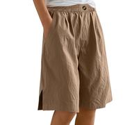 WWricotta Pantaloncini Donna Estivi Cotone e Lino Shorts Larghi Leggeri Eleganti Comodi Bermuda al Ginocchio Baggy Pantaloni Corti Taglie Forti Pantaloncino con Elastico Vita