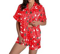 WWricotta Pigiama in Raso a Maniche Corte con Bottoni e Pantaloncini, Comodo Pigiama da casa per Donna, Completo da notte56/1