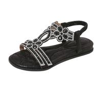 WWricotta Sandali comfort con cavigliera elastica, tacco basso, punta aperta, cristalli e fiori, donna, boho chic, scarpe da spiaggia e relax/A