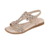 WWricotta Sandali con cavigliera elastica, tacco basso, punta aperta, cristallo e fiori, donna, boho chic, scarpe da spiaggia e passeggiate/A