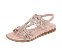 WWricotta Sandali con cavigliera elastica, tacco basso, punta aperta, cristallo e fiori, donna, boho chic, scarpe da spiaggia e passeggiate/A