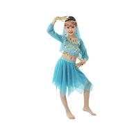 WWricotta Set Danza del Ventre per Bambina, Gonna Corta e Top con Paillettes, Velo Incluso, Ideale per saggi e Feste a Tema/A