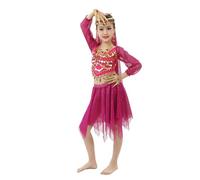 WWricotta Set Danza del Ventre per Bambina, Gonna Corta e Top con Paillettes, Velo Incluso, Ideale per saggi e Feste a Tema/A