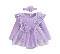 WWricotta Set di Fasce per Capelli per Neonato in Pizzo a Maniche Lunghe per Bambina con Motivo Floreale/A