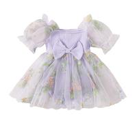 WWricotta Tuta da Principessa delle Fate per Bambine con Ricamo Floreale in Rete Patchwork per Feste e Servizi fotografici/A