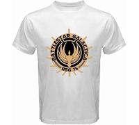 wwwedddwwwded Battlestar Galactica BSG Distressed Badge Logo White T-Shirt White XL
