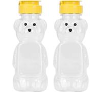 Wwyan 2 barattoli di plastica gialli a forma di orso, bottiglie vuote da spremere per miele con coperchio a scatto per conservare ed erogare bottiglie di condimento da spremere (226,8 g)