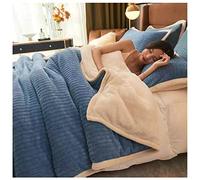 WWYL Coperta A Doppio Strato Vellutata in Pile,Coperta Plaid di Pile Flanella, Morbida Righe Plaid Divano Coperta Letto Matrimoniale,Facile da Curare, Calde (Blu,200x230 cm 2.2kg)